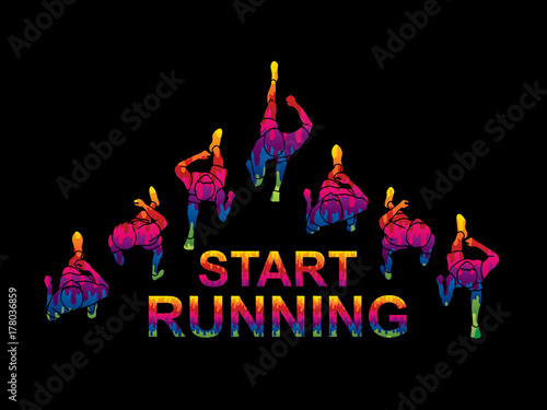 People running top view with text designed using colorful graphic vector