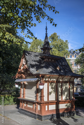 vintage kiosk in central helsinki park finland