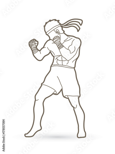 Muay Thai  Thai Boxing standing outline graphic vector