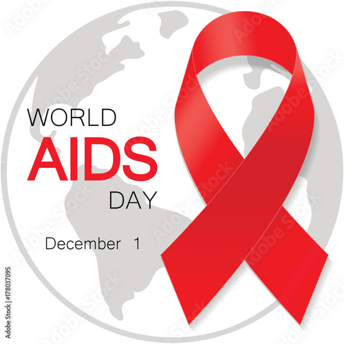 World aids day symbol, realistic red ribbon, 1 december. World Aids Day concept with text