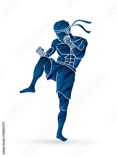 Muay Thai, Thai Boxing action designed using grunge brush graphic vector
