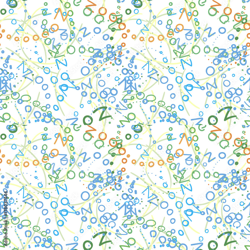 Seamless pattern of doodle words. Illustration with hand lettering