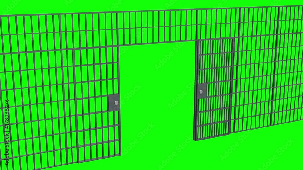 Prison bars with doors. Animation of Open Jail bars. 3d render video ...