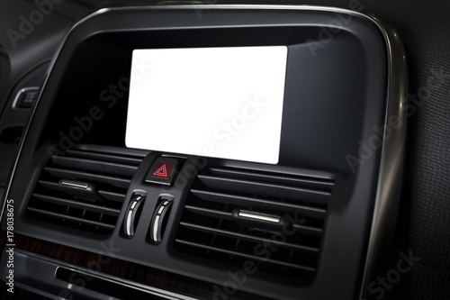 Car inside. Interior of prestige luxury modern car. Blank navigation display © gargantiopa