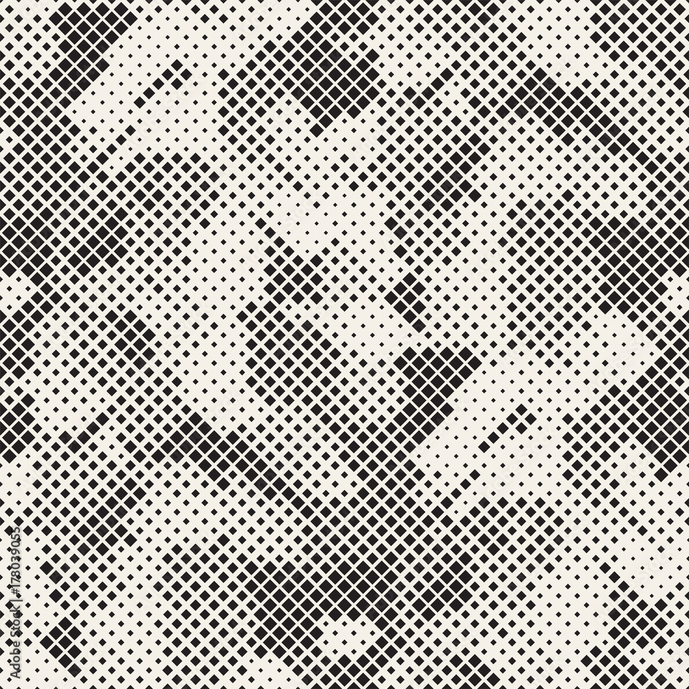 Modern Stylish Halftone Texture. Endless Abstract Background With Random Size Squares. Vector Seamless Chaotic Mosaic Pattern