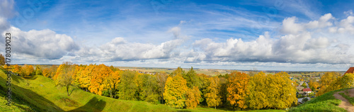 Autumn panorama on the Novogrudok hills from the ruins of the castle