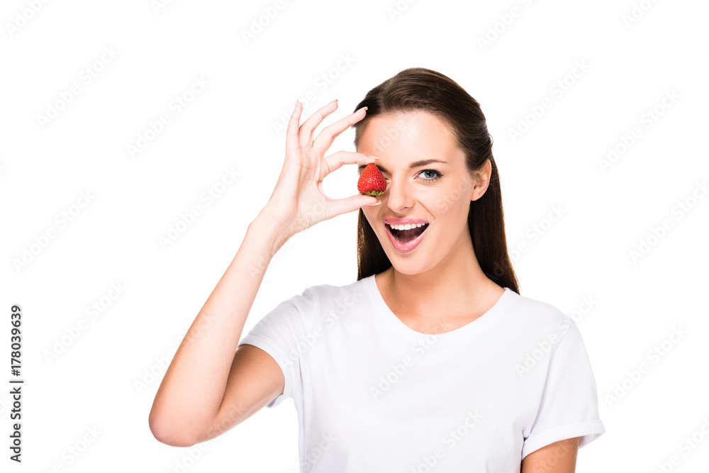 Fototapeta premium woman with fresh strawberry