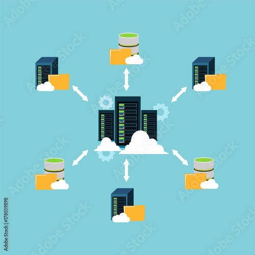 File sharing. Data center. File management. Client server communication. Networking.