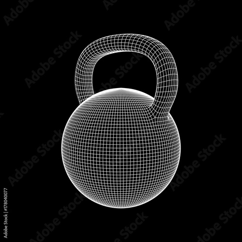 Heavy kettle bell. Wireframe mesh vector. Modern sport fitness concept