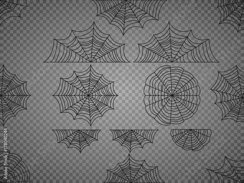 Spider web set. Halloween cobweb vector. Frame border and dividers. Scary design