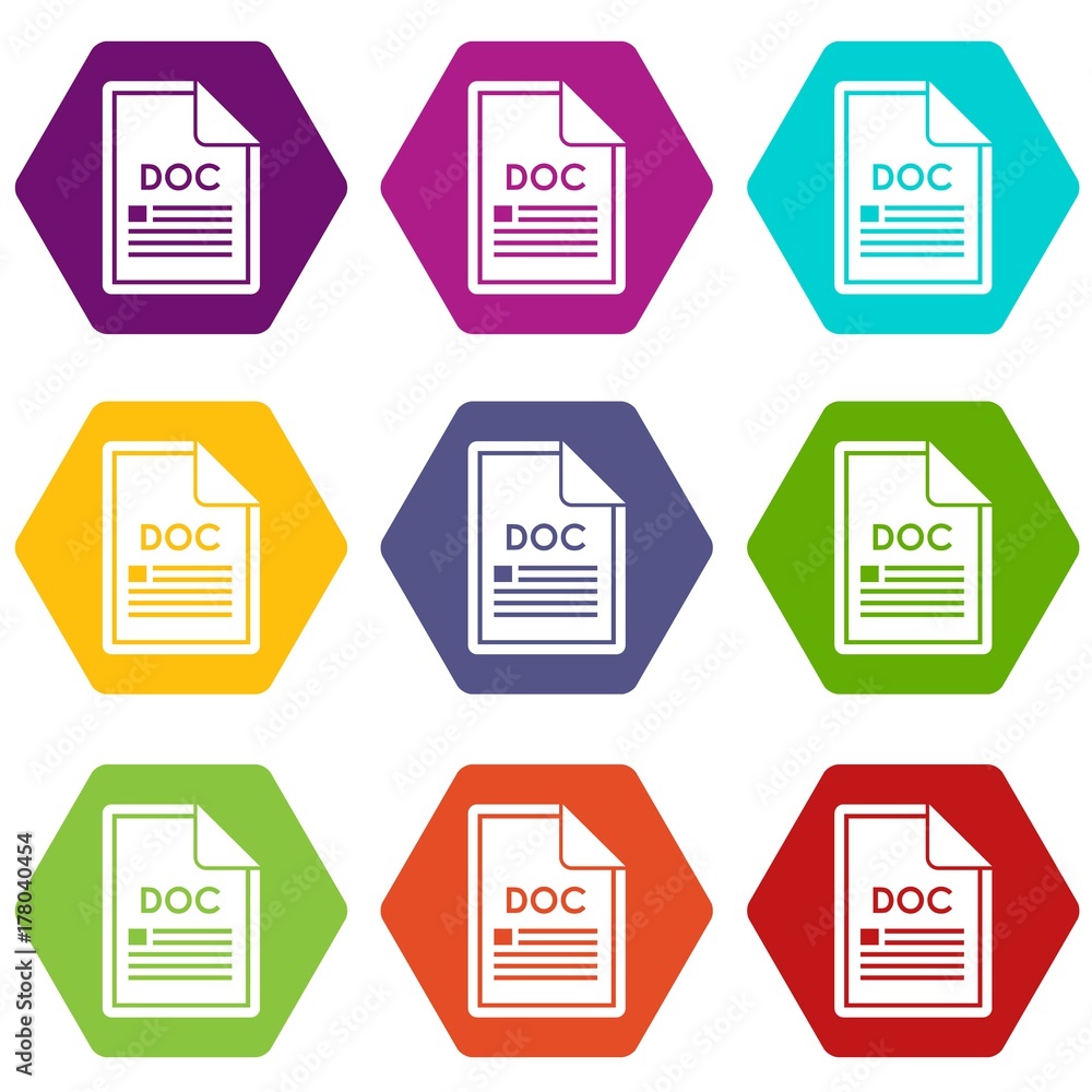 File DOC icon set color hexahedron