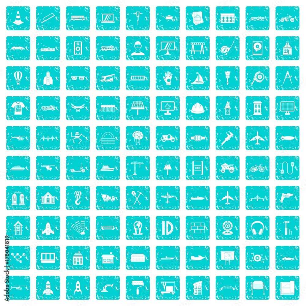 100 engineering icons set grunge blue 100 engineering icons set grunge blue