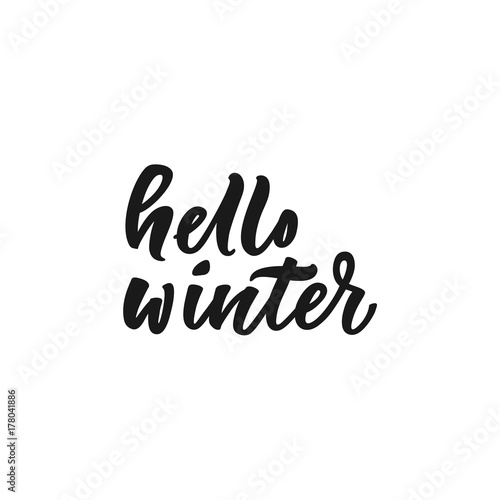 Hello winter hand lettering. Greeting card.