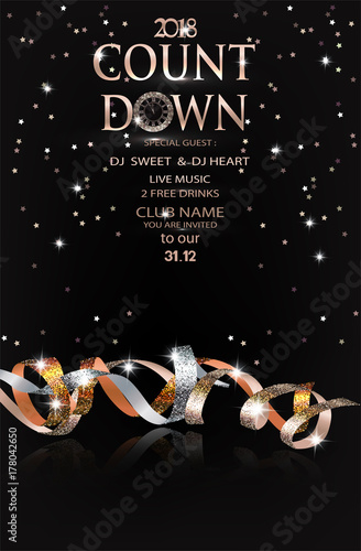 Holiday background. Invitation card with realistic sparkling serpentine and star shaped confetti. New year eve party. Vector illustration confetti [Converted]