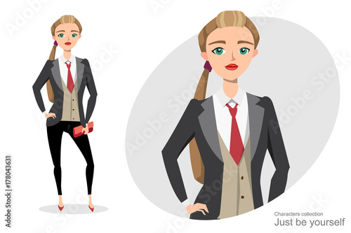 Serious woman in a business suit unisex.