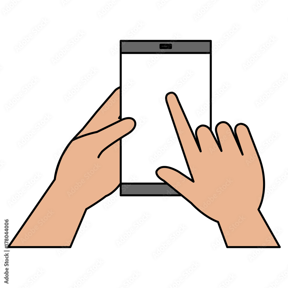 hands human with smartphone device isolated icon hands human with smartphone device isolated icon