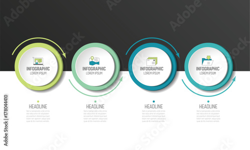 Circle, round chart, scheme, timeline, infographic, numbered template, option template. 4 steps.