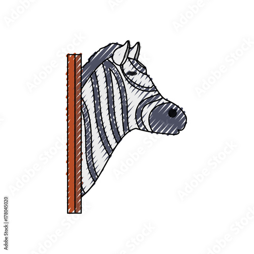 colored  animal trophy  with zebra doodle  over  white background  vector illustration