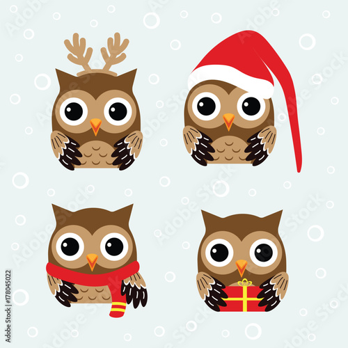 christmas set with owls