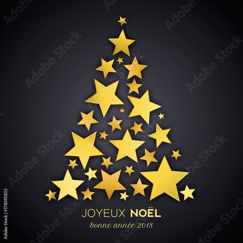 Sapin de Noël en étoiles dorées sur fond noir