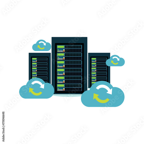 Database Synchronize Technology. Cloud storage. Cloud computing. Migration. Backup concept. Data Center.