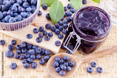 Blueberry jam on the table