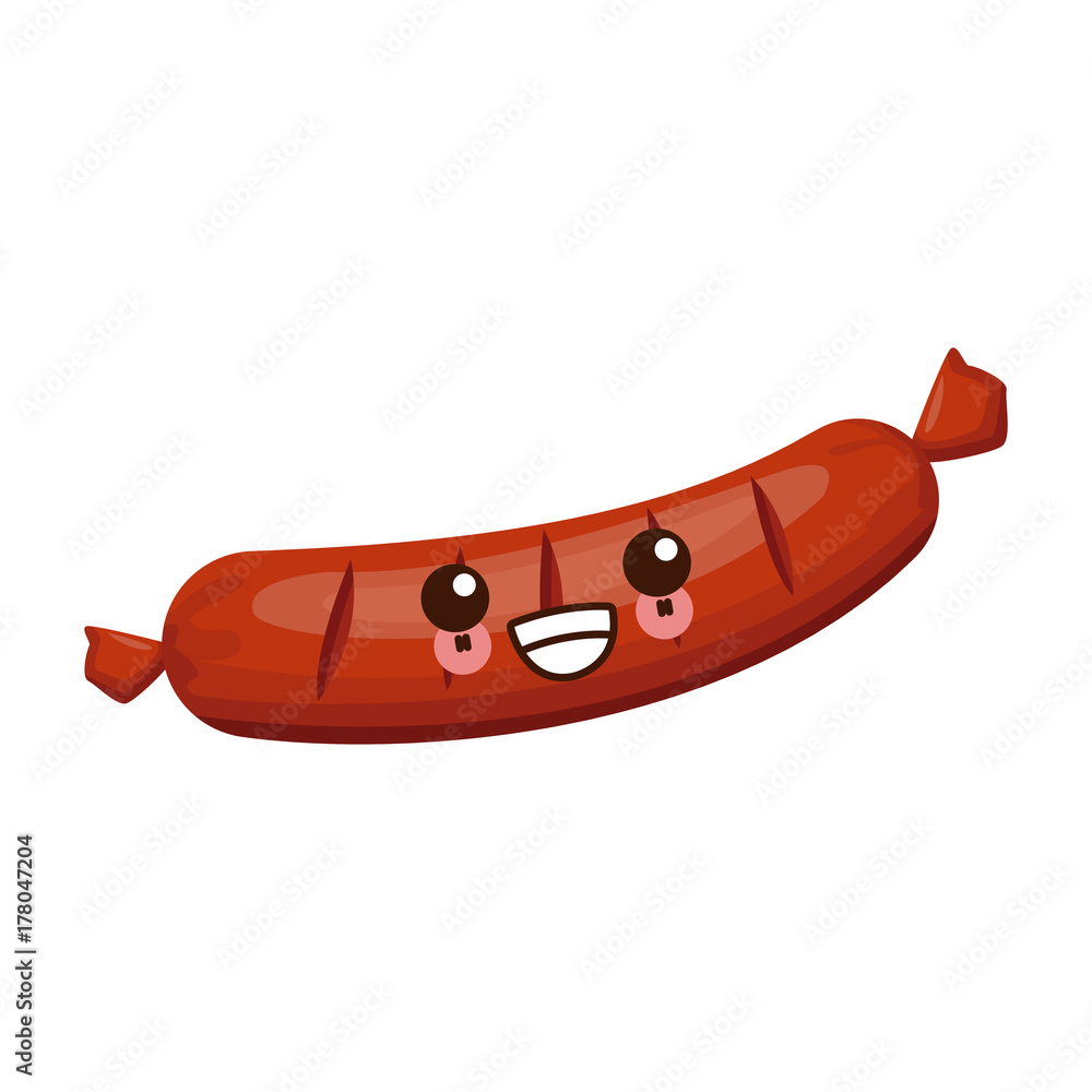 Sausage delicious food Cute kawaii cartoon vector illustration