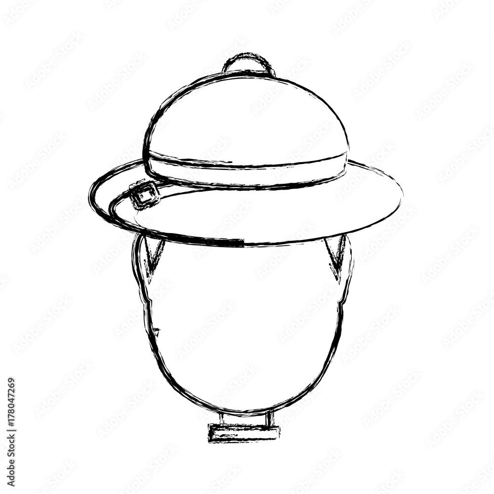 flat line uncolored man face with safari hat over white background vector illustration flat line uncolored man face with safari hat over white background vector illustration