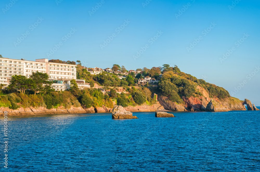 View of coast and sea in Torquay, South Devon, UK