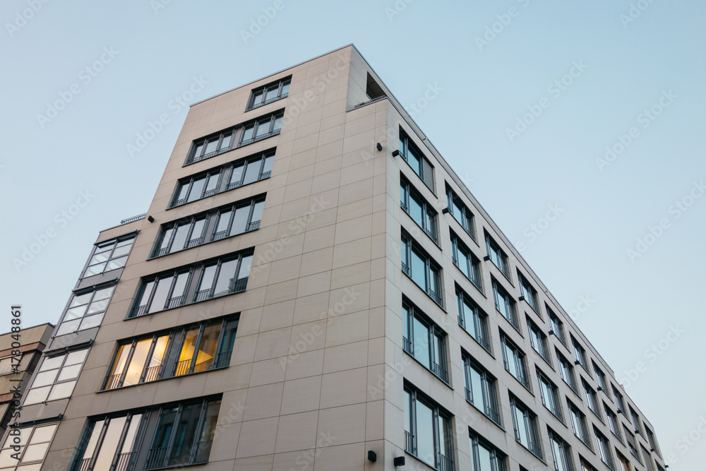 office building with colorful window lights