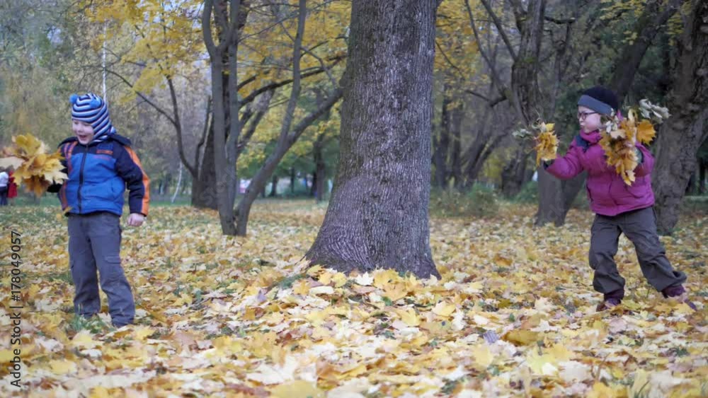 The time of year, Autumn. Children playing in the nature The time of year, Autumn. Children playing in the nature