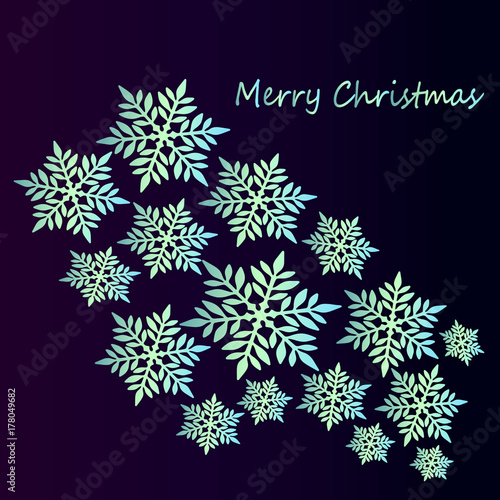 A gradient collection of vintage snowflakes on a dark gradient background. Th...