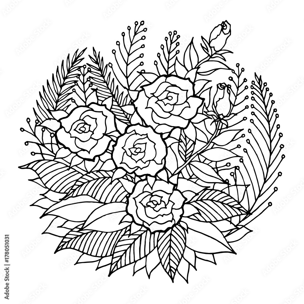 rose mandala icon symbol logo, flower floral leaf, vector hand drawn,  illustration design concept sign. Stock Vector