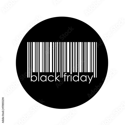 Icono plano codigo de barras black friday en circulo negro