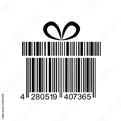 Icono plano codigo de barras regalo negro en fondo blanco