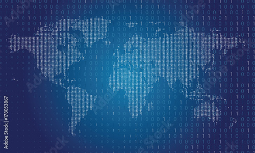 World map made from binary data code