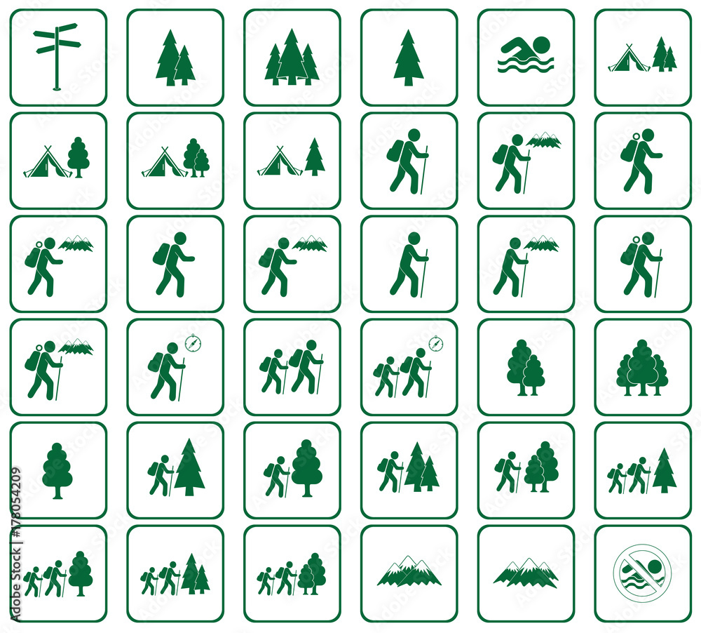 Set of Hiking tourists icon. Vector illustration Set of Hiking tourists icon. Vector illustration