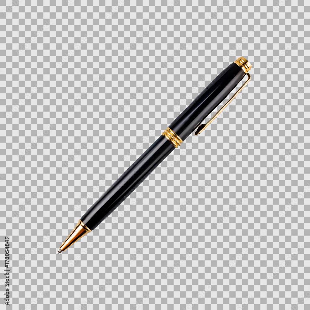 Black and gold pen in a realistic style isolated on transparent