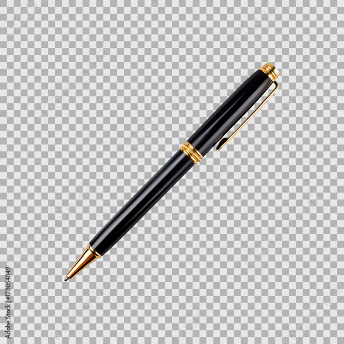 Black and gold pen in a realistic style isolated on transparent background. 3d. Stock - Vector illustration for your design and business