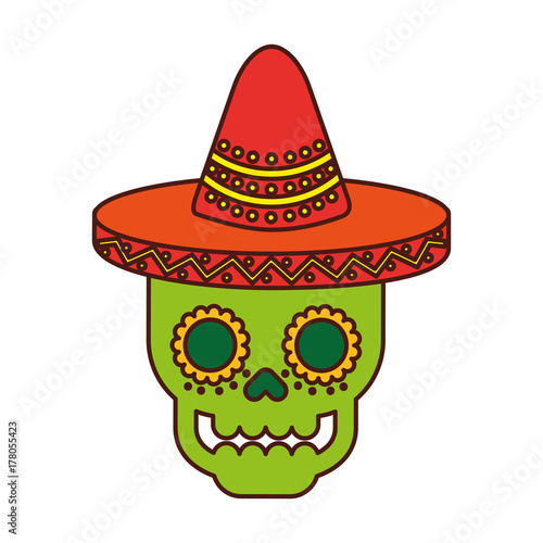 skull in hat day of the dead mexican celebration