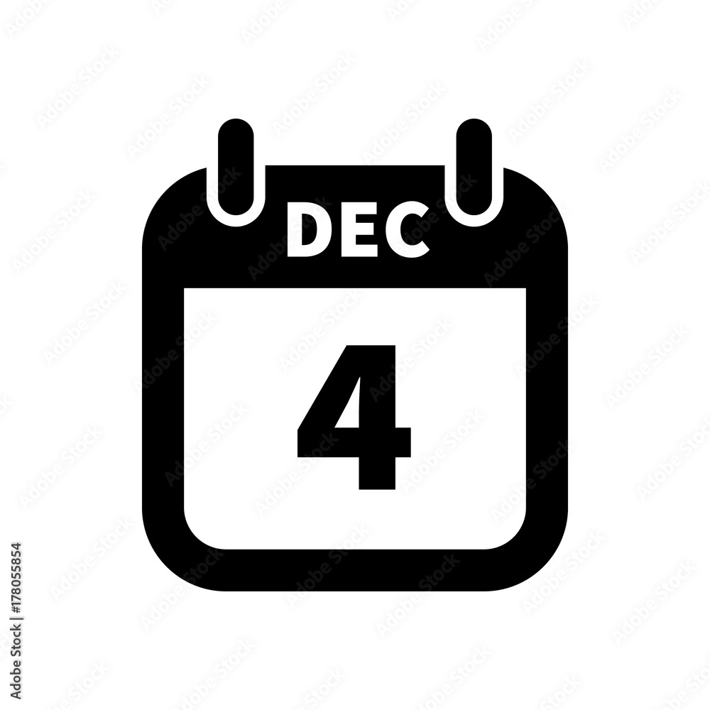 Simple black calendar icon with 4 december date isolated on white Simple black calendar icon with 4 december date isolated on white