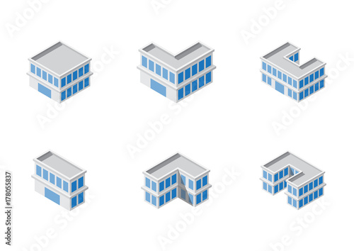 isometric building set. office industry construction
