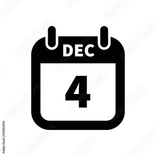 Simple black calendar icon with 4 december date isolated on white