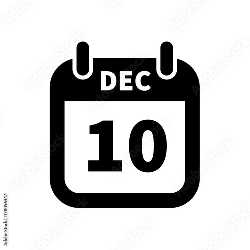 Simple black calendar icon with 10 december date isolated on white