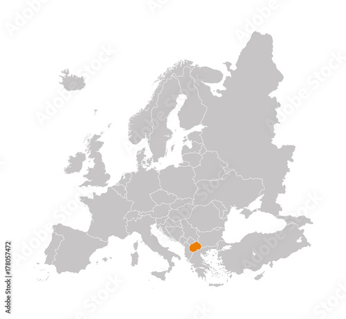 Territory of Macedonia on Europe map on a white background