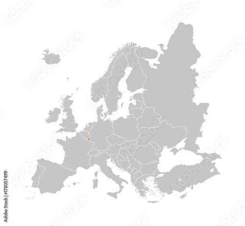 Territory of Luxembourg on Europe map on a white background