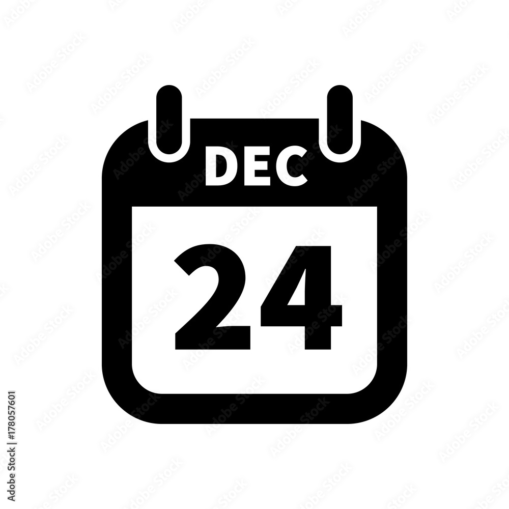 Simple black calendar icon with 24 december date isolated on white Simple black calendar icon with 24 december date isolated on white