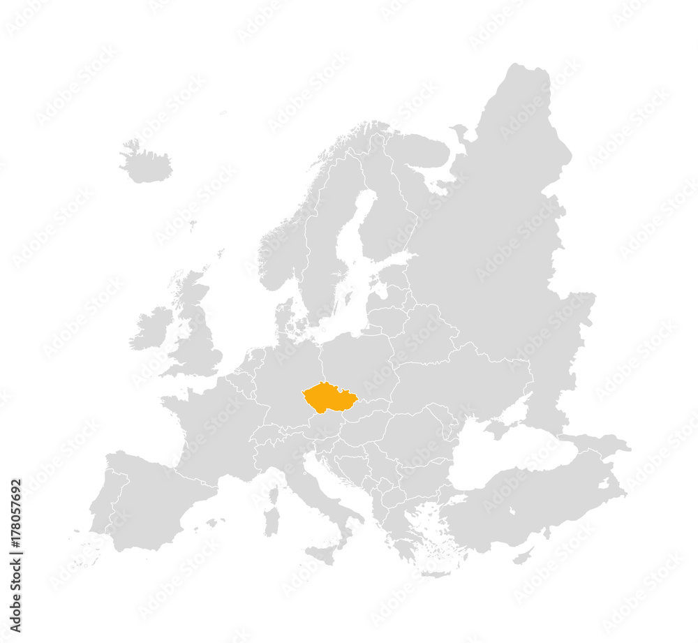 Territory of Czech Republic on Europe map on a white background Territory of Czech Republic on Europe map on a white background