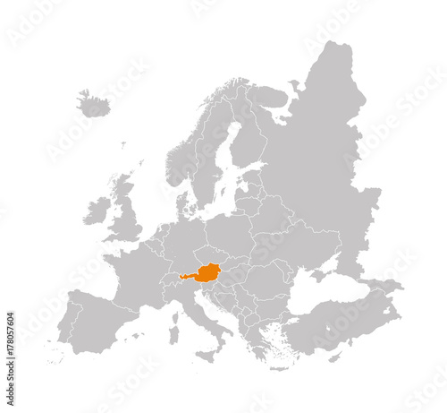 Territory of Austria on Europe map on a white background
