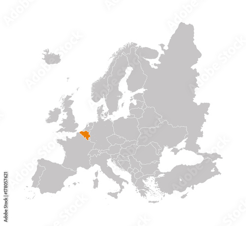 Territory of Belgium on Europe map on a white background